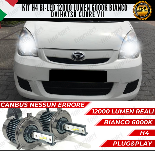 KIT LED H4 DAIHATSU CUORE VII 6000K BIANCO CANBUS 12000 LUMEN BI-LED NO ERRORE