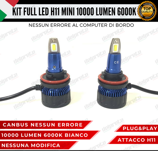 KIT FULL LED LAMPADE LED H11 MINI NO ERROR 6000K BIANCO 10000 LUMEN LM CANBUS