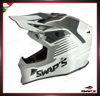 CASCO ENDURO CROSS - SWAPS S818 BIANCO NERO GRIGIO LUCIDO