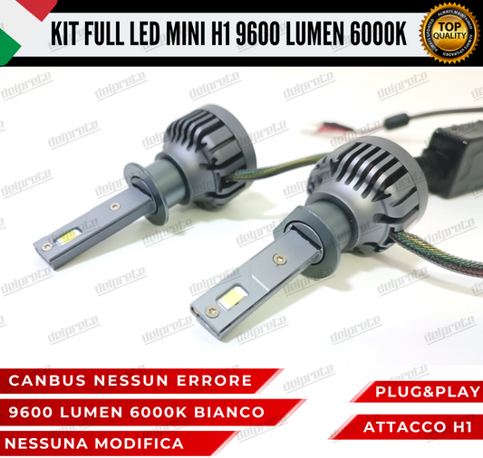 KIT LED H1 CANBUS 9600 LUMEN REALI 55W MINI SLIM PLUG AND PLAY 100% NO ERRORE