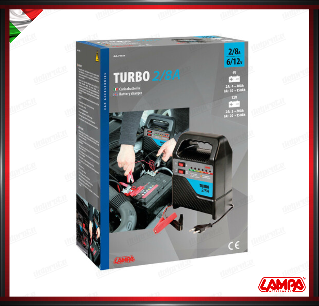 TURBO LAMPA 2/8 A CARICABATTERIA 6/12V CARICATORE BATTERIE AUTO MOTO CON MANTENIMENTO