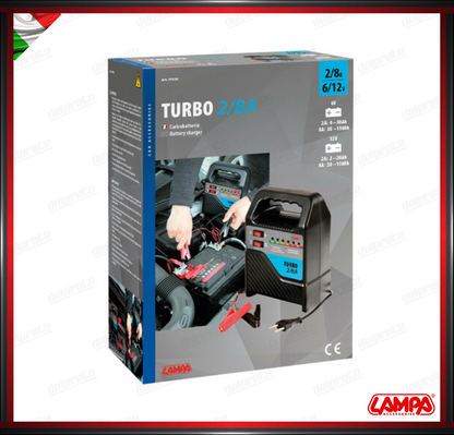 TURBO LAMPA 2/8 A CARICABATTERIA 6/12V CARICATORE BATTERIE AUTO MOTO CON MANTENIMENTO