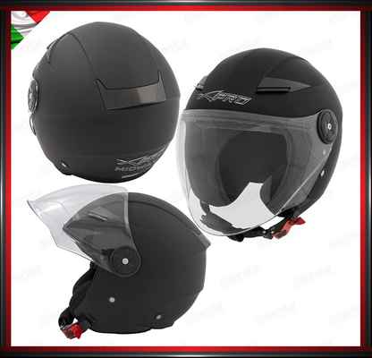 CASCO JET CITY MOTO SCOOTER NERO OPACO CON VISIERA LUNGA OMOLOGATO ECE 22-05