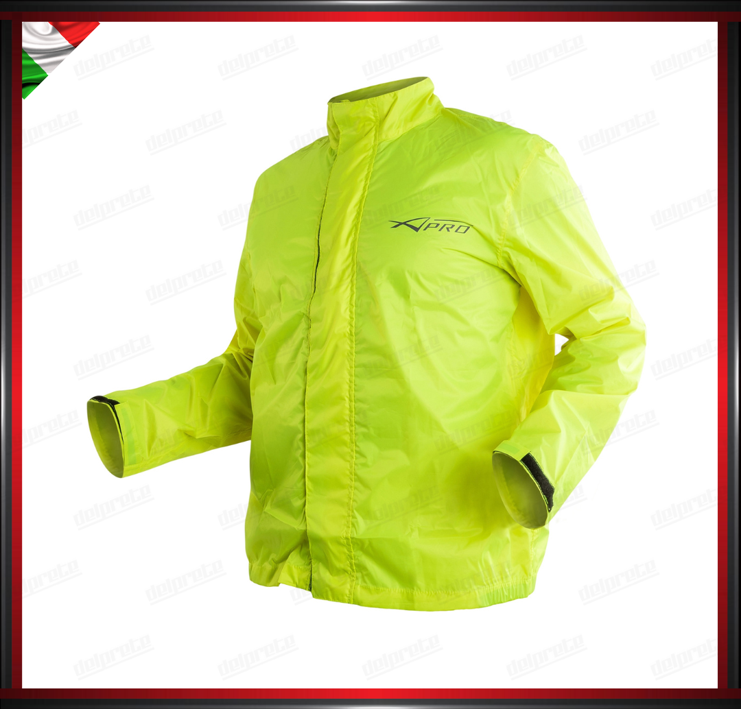 GIACCA MOTO 100% ANTIPIOGGIA ANTIACQUA ANTIVENTO IMPERMEABILE FLUO ALTA VISIBILITA