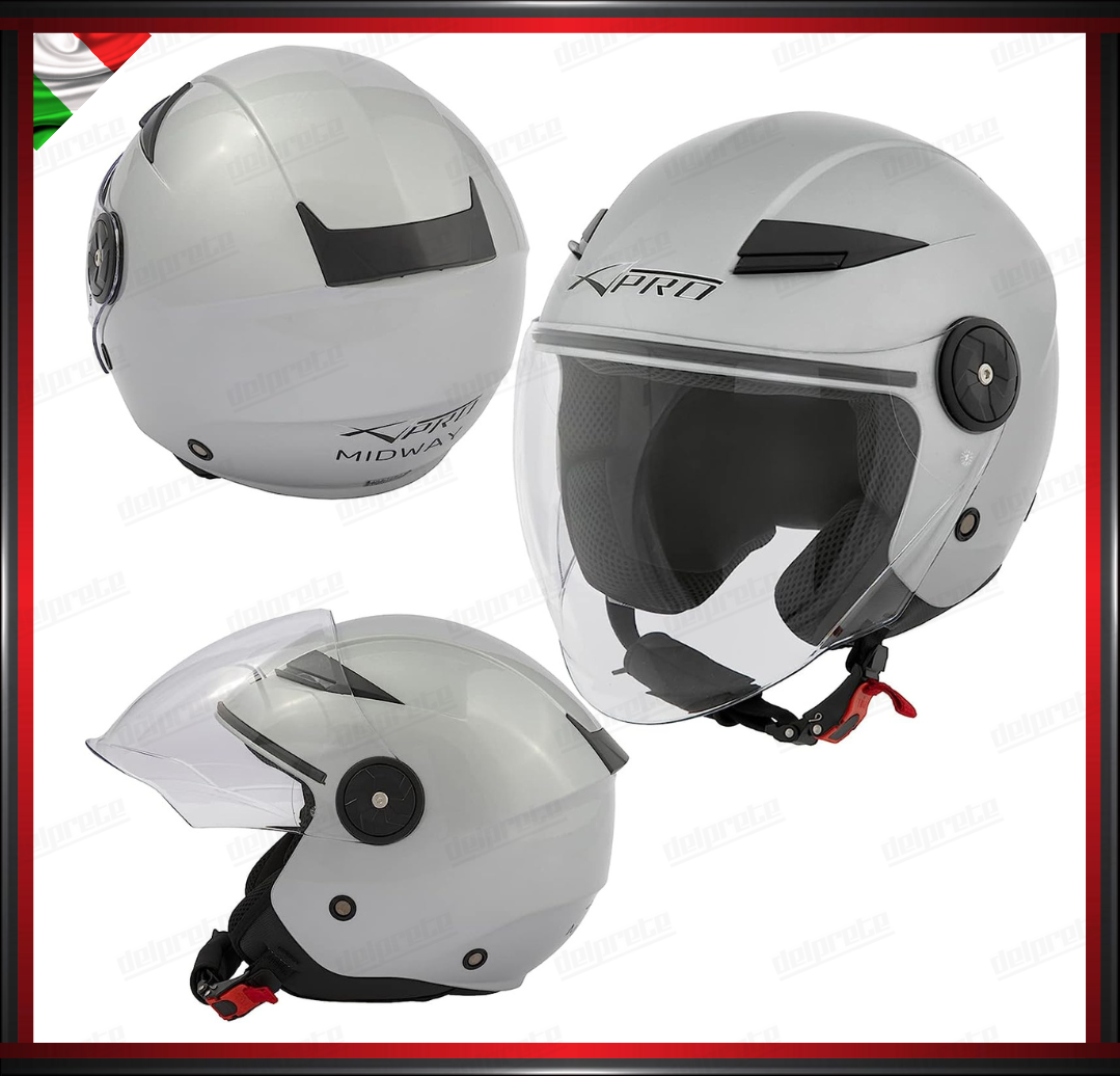 CASCO JET CITY MOTO SCOOTER GRIGIO ARGENTO CON VISIERA LUNGA OMOLOGATO ECE 22-05