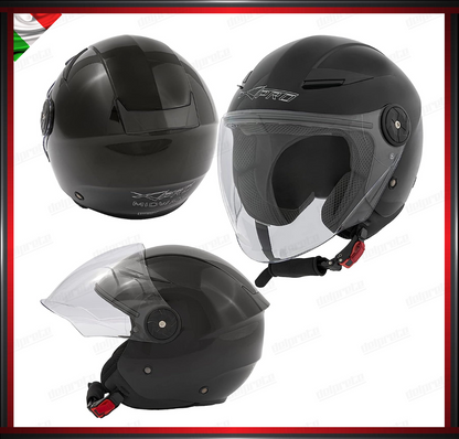 CASCO JET CITY MOTO SCOOTER NERO LUCIDO CON VISIERA LUNGA OMOLOGATO ECE 22-05