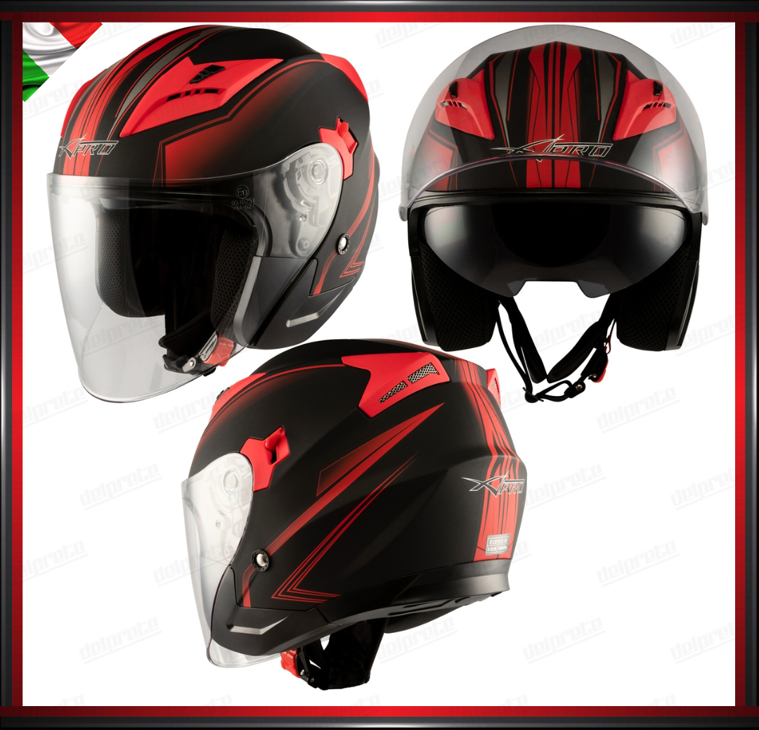 CASCO JET MOTO SCOOTER DOPPIA VISIERA NERO E ROSSO OPACO OMOLOGATO ECE 22-05