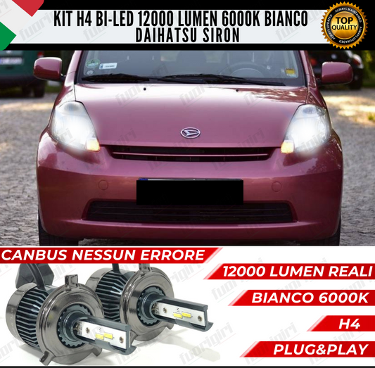 KIT LED H4 DAIHATSU SIRION 6000K BIANCO CANBUS 12000 LUMEN BI-LED NESSUN ERRORE