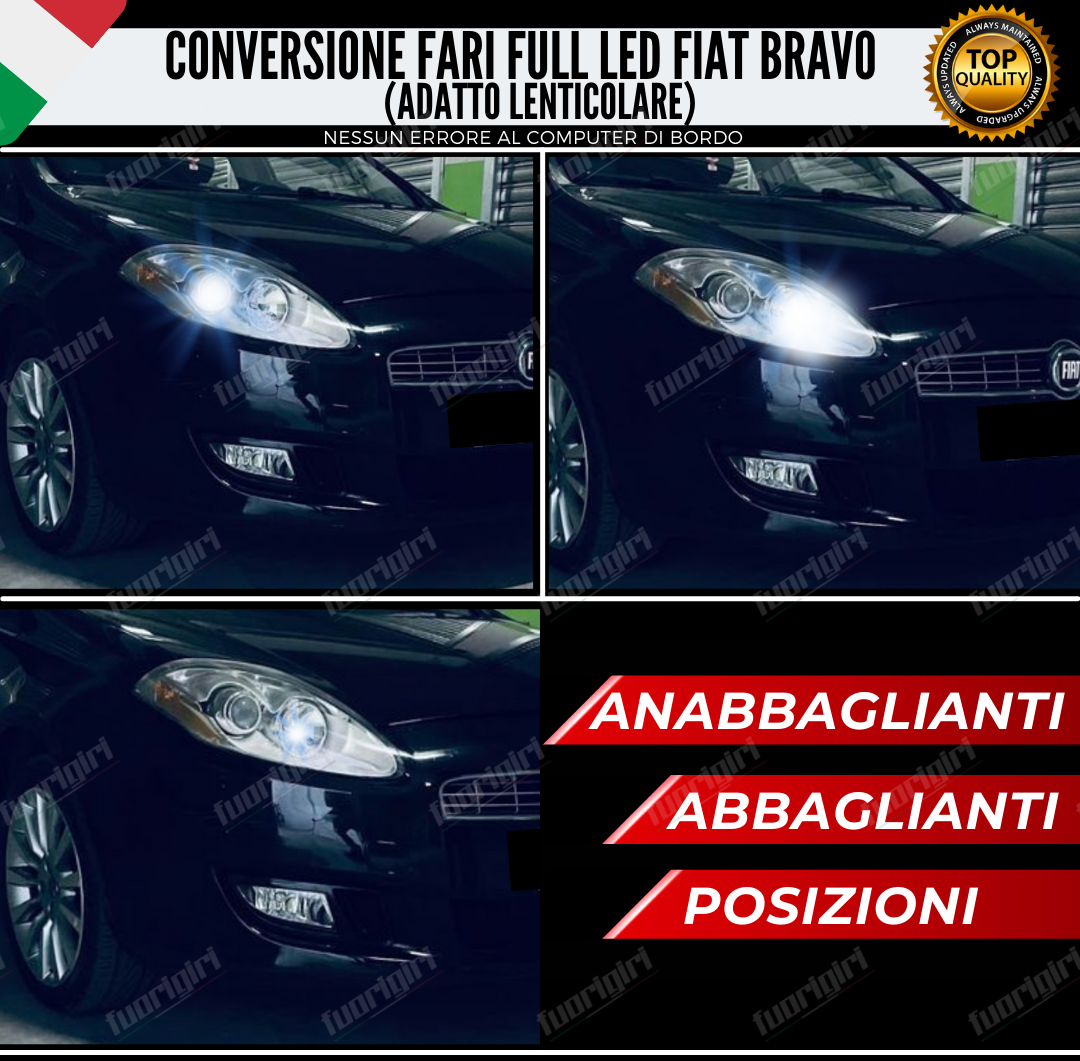 KIT FARI FULL LED FIAT BRAVO MK2 LENTICOLARE ANABBAGLIANTI ABBAGLIANTI POSIZIONE NO ERRORE