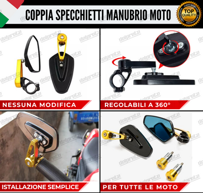 SPECCHIETTI RETROVISORI MANUBRIO COPPIA PER MOTO SCOOTER BAR END ORO CAFE RACER