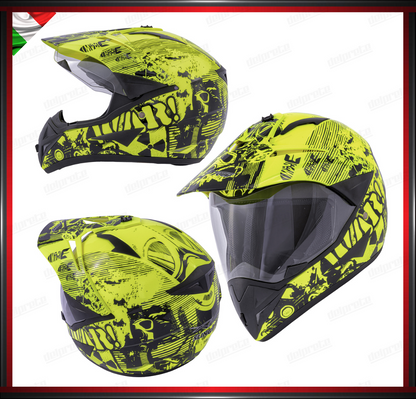 CASCO MOTO ENDURO CROSS GIALLO NERO TRIAL ADVENTURE OFF ROAD OMOLOGATO ECE 22-05