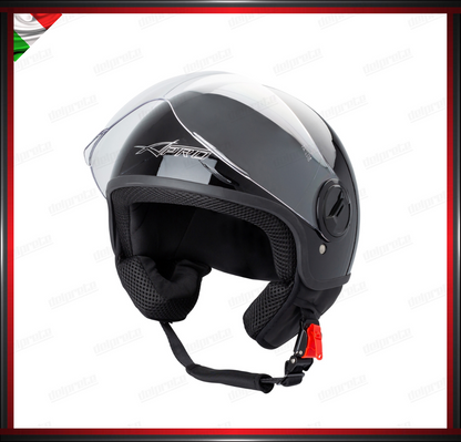 CASCO JET CITY MOTO SCOOTER NERO LUCIDO VISIERA SAGOMATA OMOLOGATO ECE 22-05