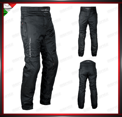 PANTALONI MOTO NERO DONNA IN TESSUTO CORDURA IMPERMEABILE SFODERABILE PROTEZIONI CE