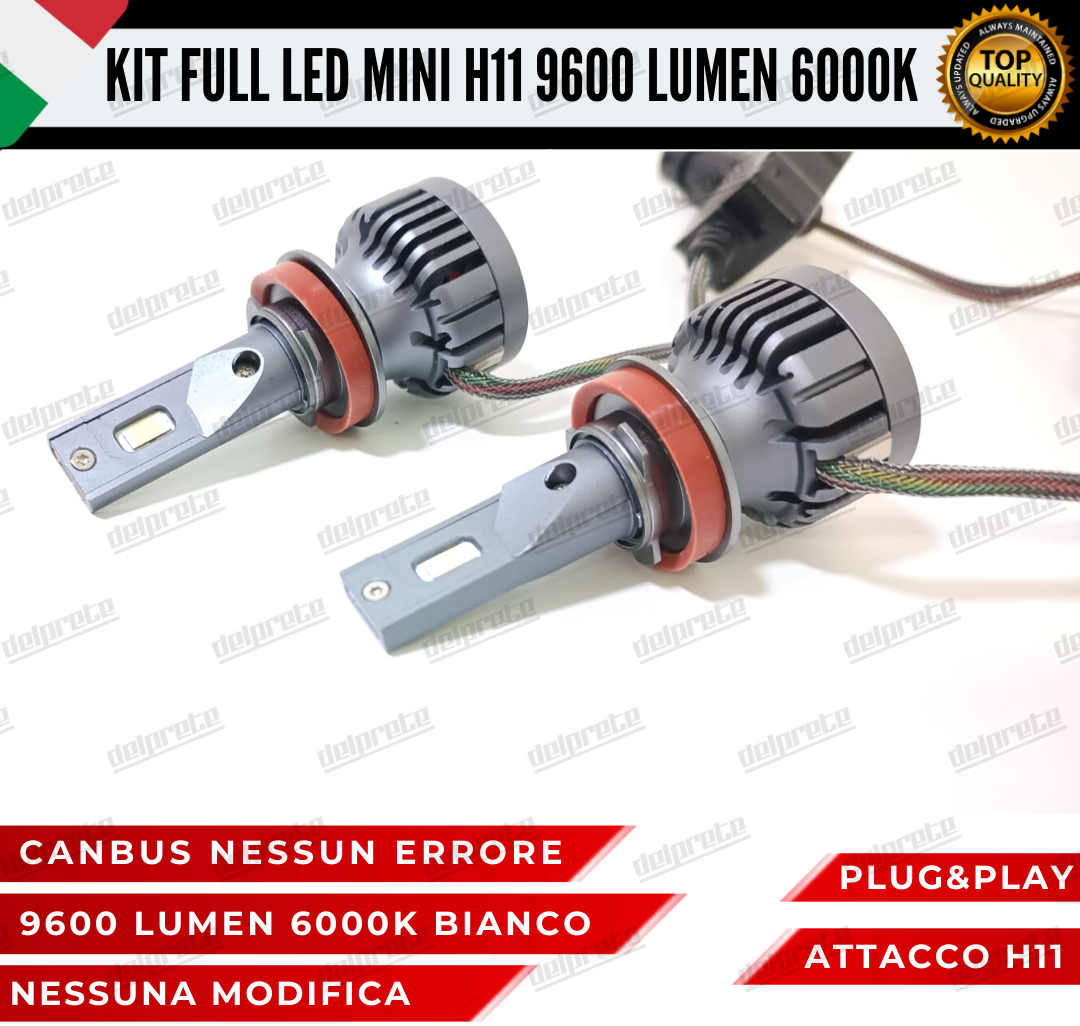 KIT LED H11 CANBUS 9600 LUMEN REALI 55W MINI SLIM PLUG AND PLAY 100% NO ERRORE