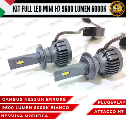 KIT LED H7 CANBUS 9600 LUMEN REALI 55W MINI SLIM PLUG AND PLAY 100% NO ERRORE