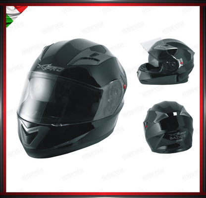 CASCO INTEGRALE NERO LUCIDO CON VISIERA INTERNA PARASOLE OMOLOGATO ECE 22-05