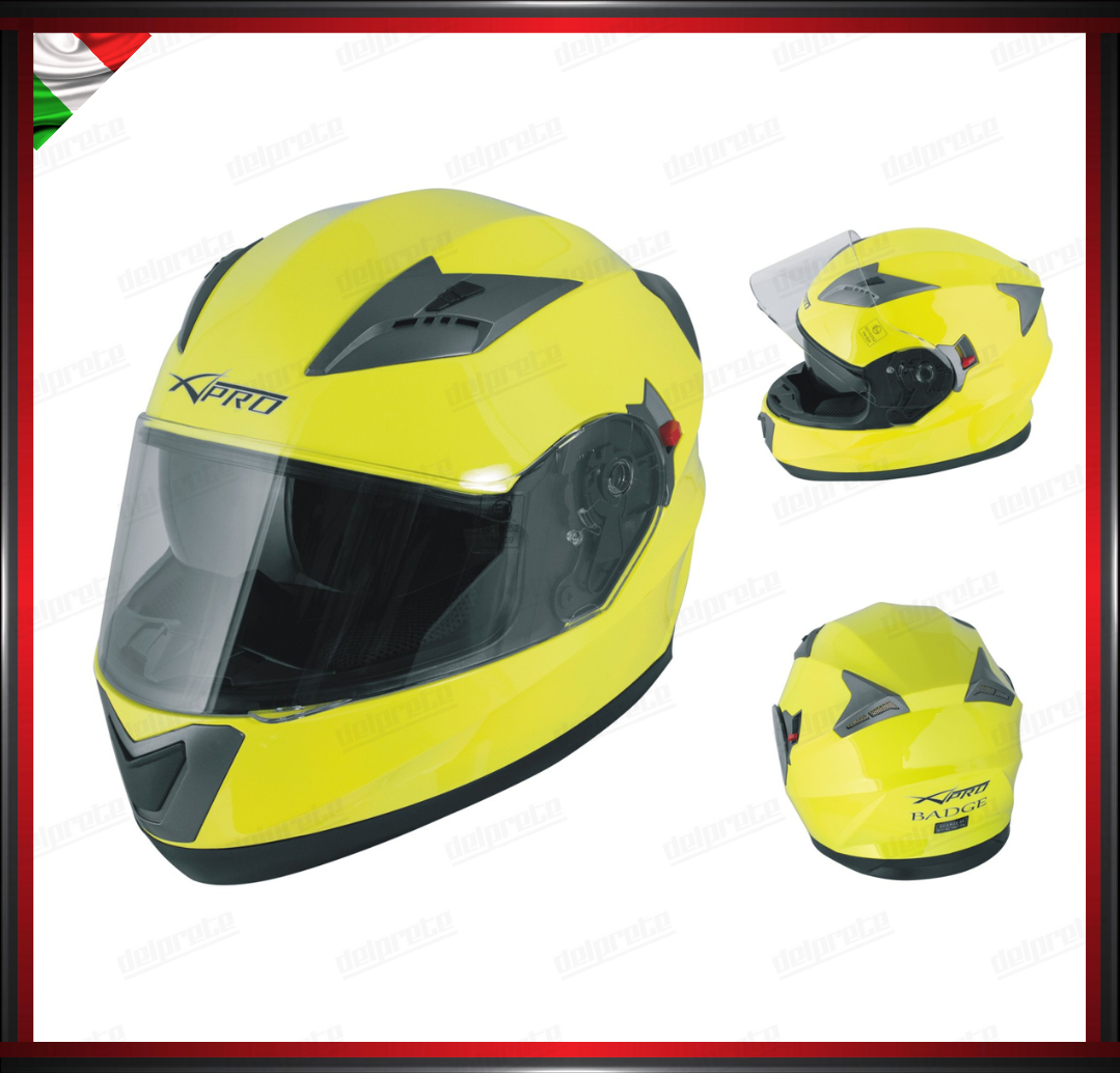 CASCO INTEGRALE GIALLO FLUO CON VISIERA INTERNA PARASOLE OMOLOGATO ECE 22-05