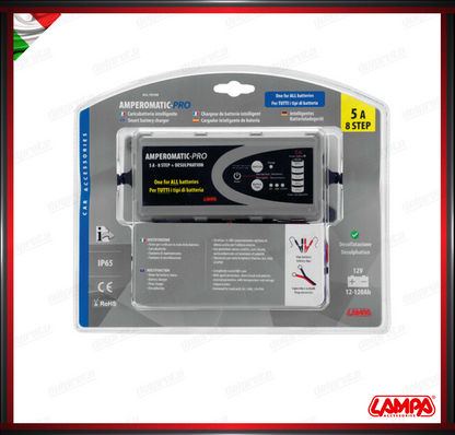 CARICATORE MANTENITORE PER BATTERIE AMPEROMATIC PRO LAMPA 12V - 5A CARICABATTERIE INTELLIGENTE