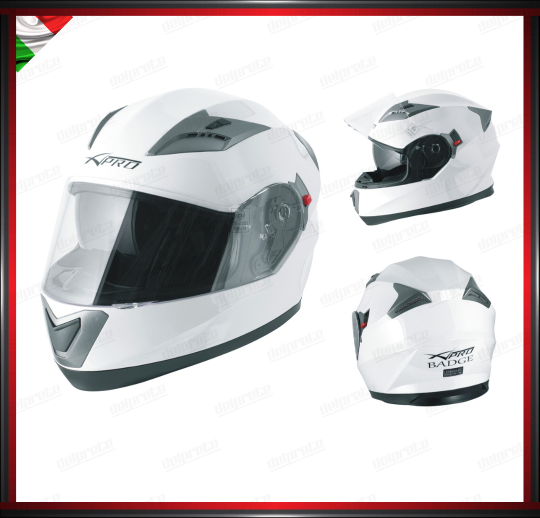 CASCO INTEGRALE BIANCO CON VISIERA INTERNA PARASOLE OMOLOGATO ECE 22-05