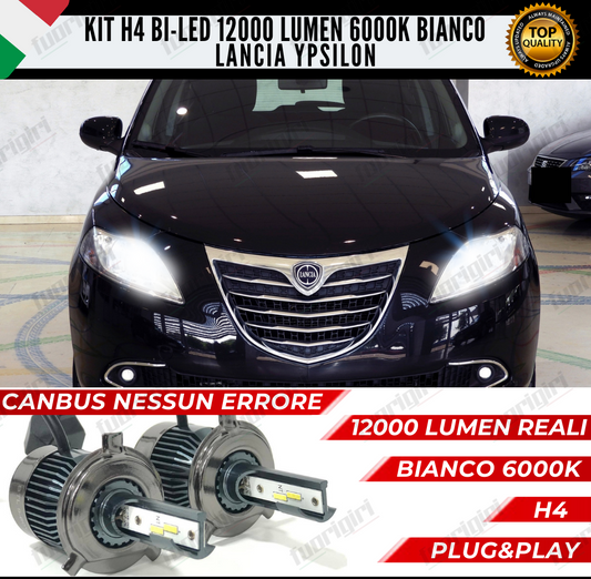 KIT LED H4 LANCIA YPSILON 6000K BIANCO CANBUS 12000 LUMEN BI-LED NO ERRORE