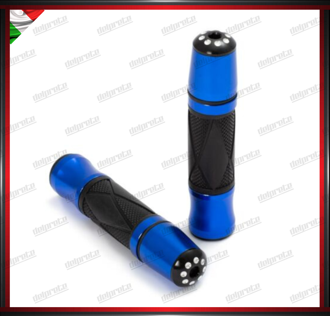 COPPIA MANOPOLE MOTO SCOOTER ANODIZZATE ALLUMINIO GOMMA BLU UNIVERSALI