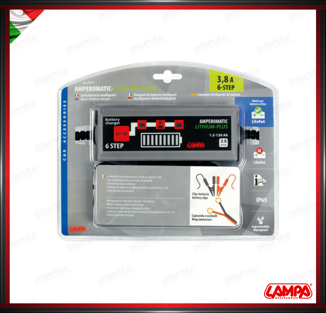 CARICATORE PER BATTERIE AMPEROMATIC LITHIUM-PLUS LAMPA 12V - 3,8 A CARICABATTERIE INTELLIGENTE