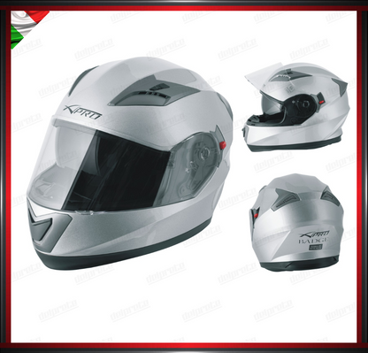 CASCO INTEGRALE GRIGIO ARGENTO CON VISIERA INTERNA PARASOLE OMOLOGATO ECE 22-05