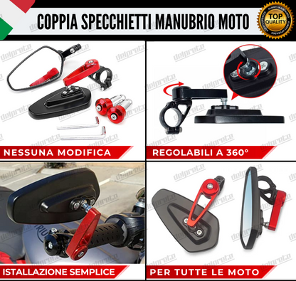 SPECCHIETTI RETROVISORI MANUBRIO COPPIA PER MOTO SCOOTER BAR END ROSSO CAFE RACER