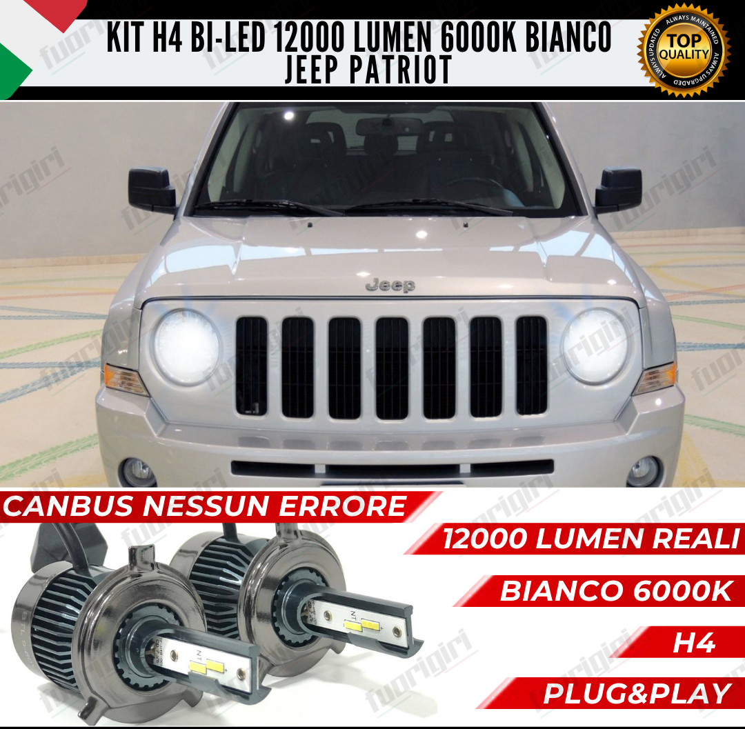 KIT LED H4 JEEP PATRIOT 6000K BIANCO CANBUS 12000 LUMEN BI-LED NESSUN ERRORE