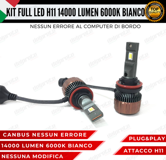 KIT LED FULL H11 6000K BIANCO 14000 LUMEN REALI CANBUS LED 100% NO ERRORE ALLUMINIO AVIAZIONE