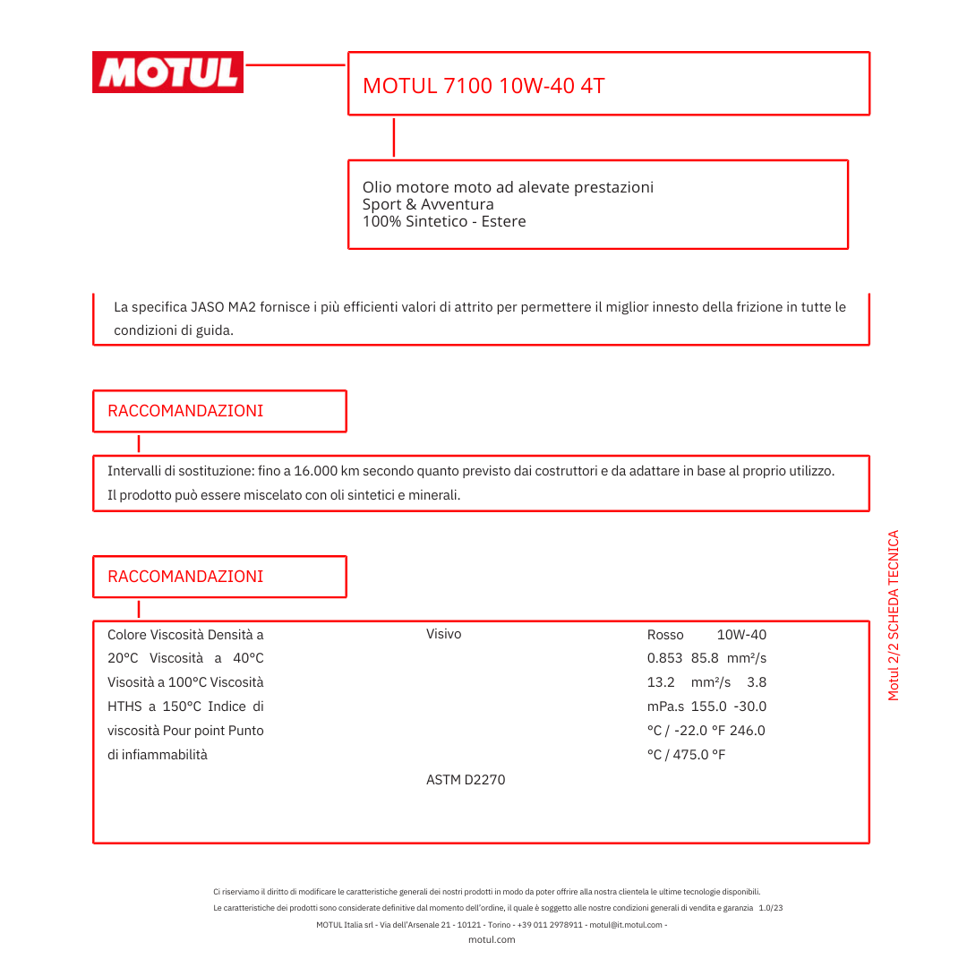 OLIO MOTORE MOTO MOTUL 7100 10W-40 4 TEMPI 1 LITRO