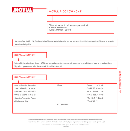 OLIO MOTORE MOTO MOTUL 7100 10W-40 4 TEMPI 1 LITRO