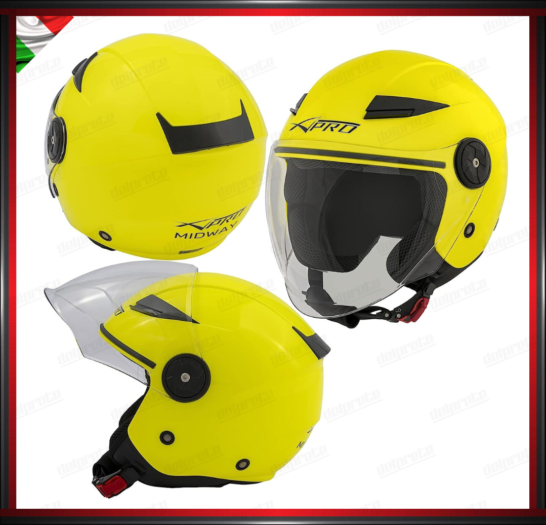 CASCO JET CITY MOTO SCOOTER GIALLO FLUO CON VISIERA LUNGA OMOLOGATO ECE 22-05