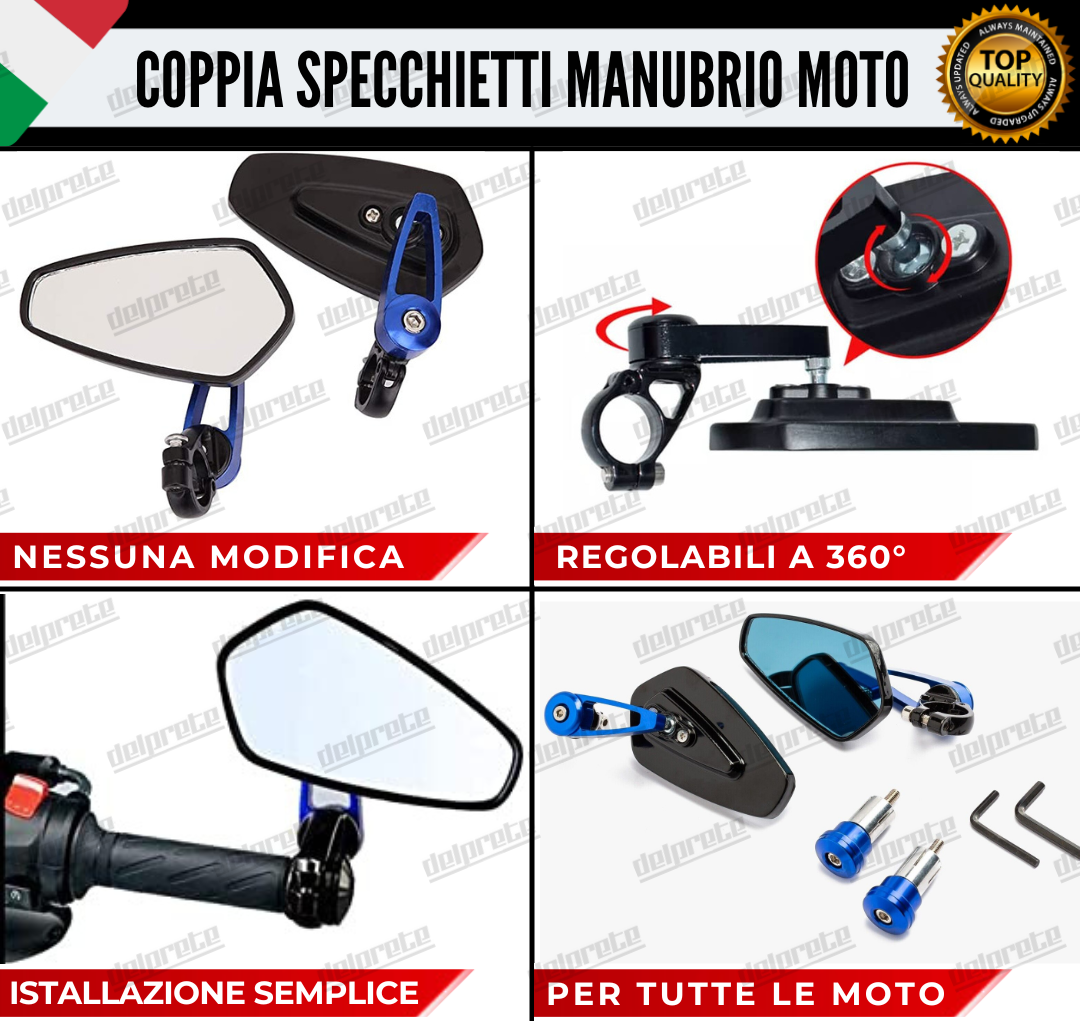 SPECCHIETTI RETROVISORI MANUBRIO COPPIA PER MOTO SCOOTER BAR END BLU CAFE RACER