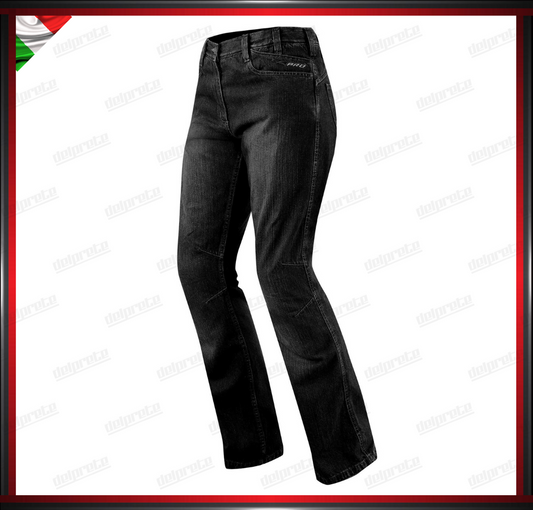 JEANS MOTO DA DONNA NERO 100% COTONE PROTEZIONI CE GINOCCHIO FIANCHI IMBOTTITI