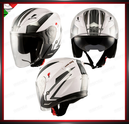 CASCO JET MOTO SCOOTER DOPPIA VISIERA BIANCO E GRIGIO SILVER LUCIDO OMOLOGATO ECE 22-05