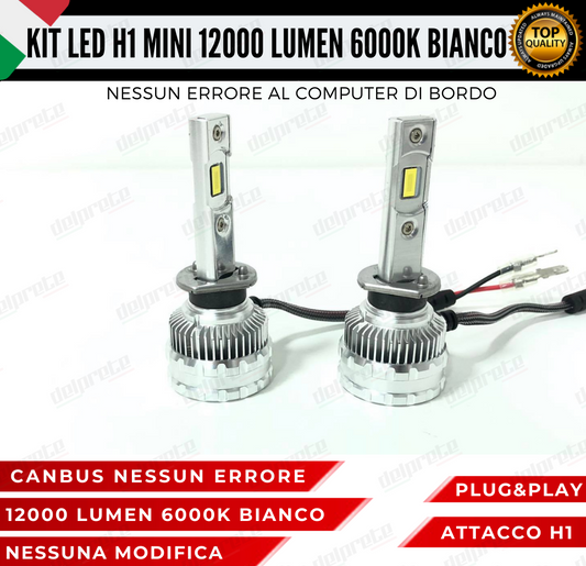 KIT LED FULL H1 6000K BIANCO 12000 LUMEN REALI CANBUS LED 100% NO ERRORE ALLUMINIO AVIAZIONE