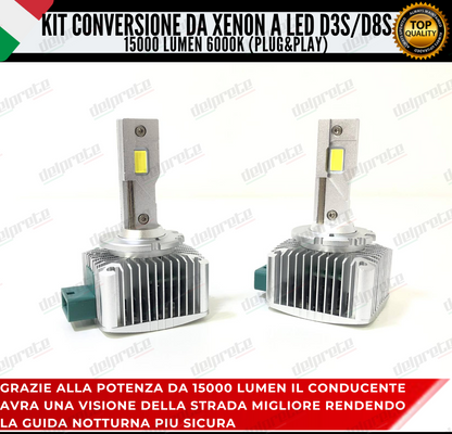 LAMPADE D3S / D8S KIT FULL LED DA XENON A LED 15000 LUMEN 6000K CANBUS NO ERRORE