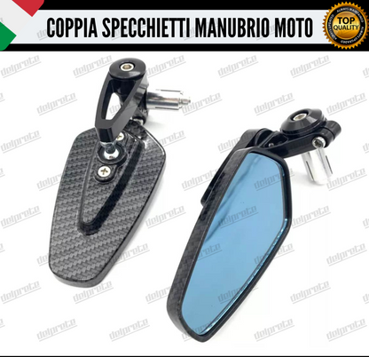 SPECCHIETTI RETROVISORI MANUBRIO COPPIA PER MOTO SCOOTER BAR END CARBONIO CAFE RACER