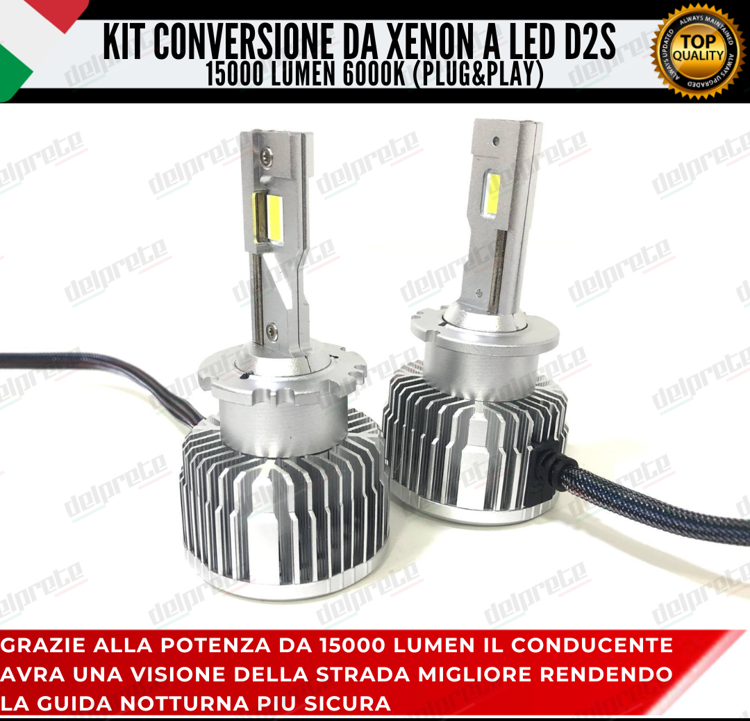 LAMPADE D2S KIT FULL LED DA XENON A LED 15000 LUMEN 6000K CANBUS NO ERRORE