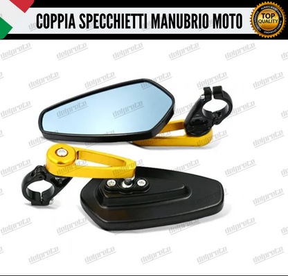 SPECCHIETTI RETROVISORI MANUBRIO COPPIA PER MOTO SCOOTER BAR END ORO CAFE RACER