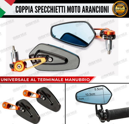 SPECCHIETTI RETROVISORI MANUBRIO COPPIA PER MOTO SCOOTER BAR END ARANCIONI CAFE RACER