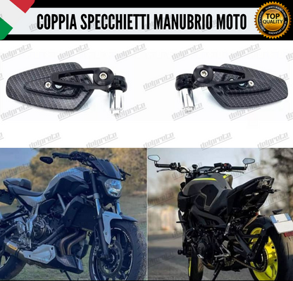 SPECCHIETTI RETROVISORI MANUBRIO COPPIA PER MOTO SCOOTER BAR END CARBONIO CAFE RACER