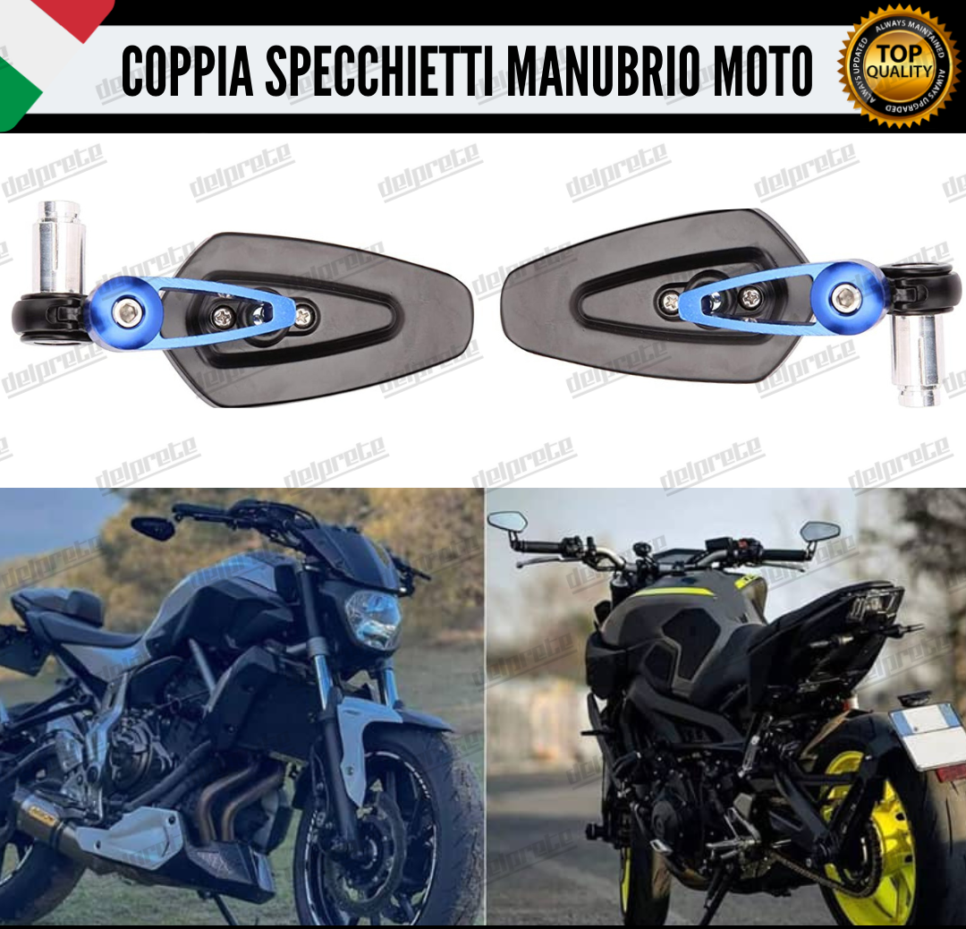 SPECCHIETTI RETROVISORI MANUBRIO COPPIA PER MOTO SCOOTER BAR END BLU CAFE RACER