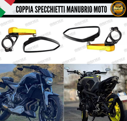 SPECCHIETTI RETROVISORI MANUBRIO COPPIA PER MOTO SCOOTER BAR END ORO CAFE RACER