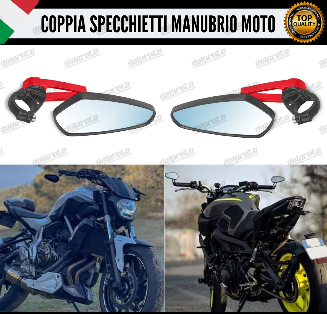 SPECCHIETTI RETROVISORI MANUBRIO COPPIA PER MOTO SCOOTER BAR END ROSSO CAFE RACER