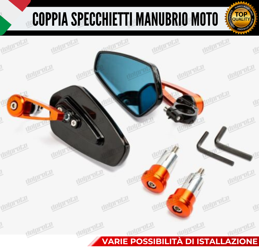 SPECCHIETTI RETROVISORI MANUBRIO COPPIA PER MOTO SCOOTER BAR END ARANCIONI CAFE RACER