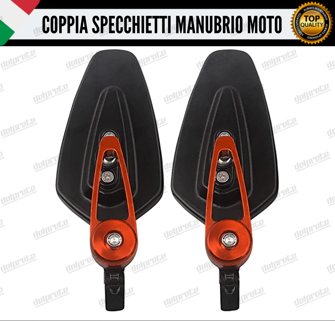 SPECCHIETTI RETROVISORI MANUBRIO COPPIA PER MOTO SCOOTER BAR END ARANCIONI CAFE RACER