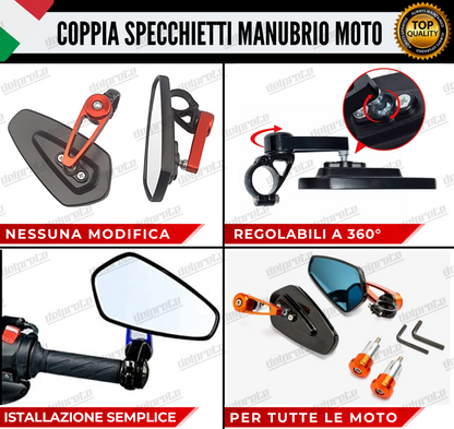 SPECCHIETTI RETROVISORI MANUBRIO COPPIA PER MOTO SCOOTER BAR END ARANCIONI CAFE RACER