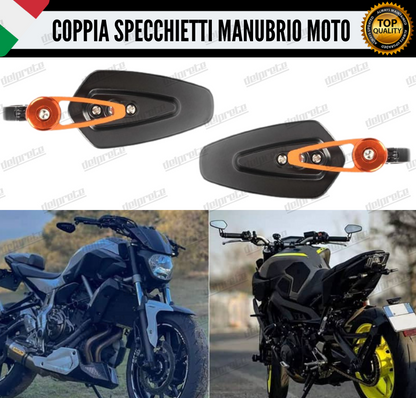 SPECCHIETTI RETROVISORI MANUBRIO COPPIA PER MOTO SCOOTER BAR END ARANCIONI CAFE RACER